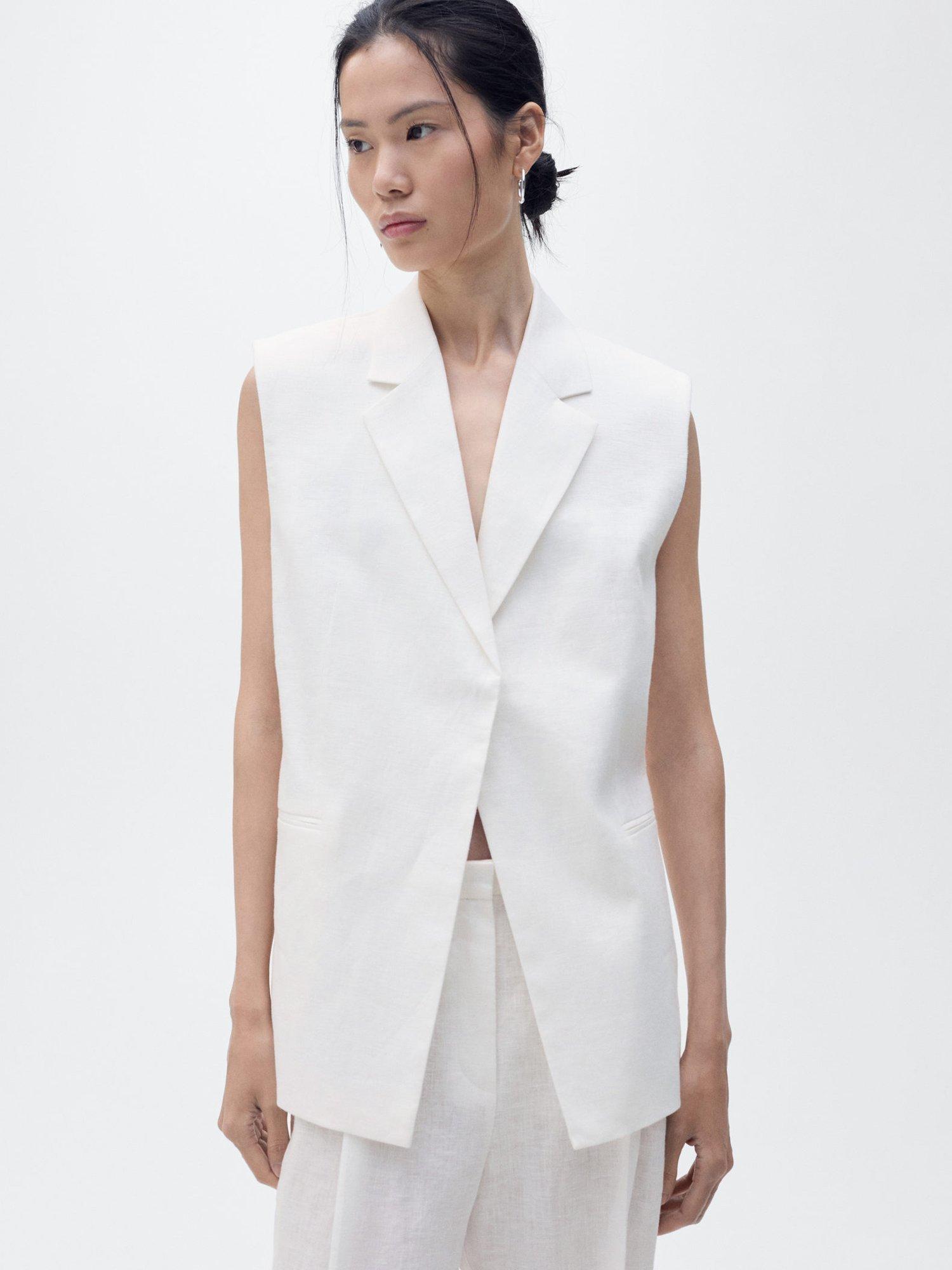 Product image 1 of 8, which shows Mango Boreli Tailored Sleeveless Blazer, Natural White, XXS
