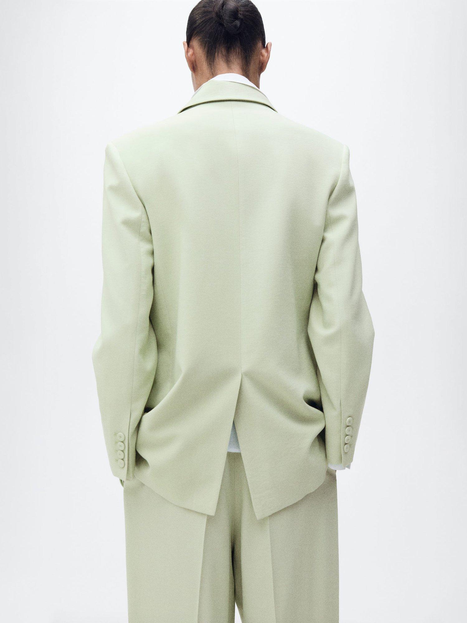 Product image 4 of 8, which shows Mango Straight-Fit Mixed Blend Suit Blazer, Green, L