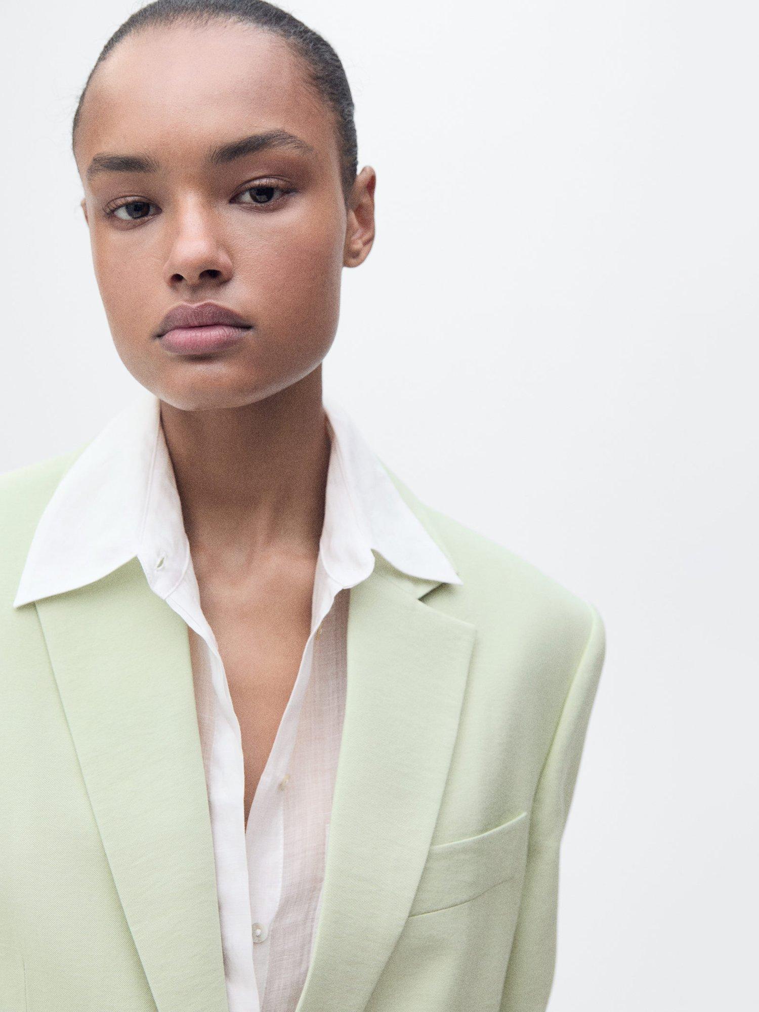 Product image 6 of 8, which shows Mango Straight-Fit Mixed Blend Suit Blazer, Green, L