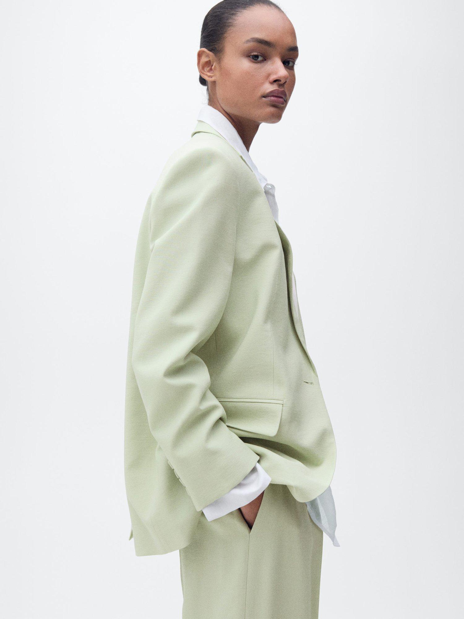 Product image 7 of 8, which shows Mango Straight-Fit Mixed Blend Suit Blazer, Green, L