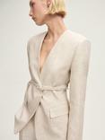 Mango Margarit Belted Linen Suit Blazer