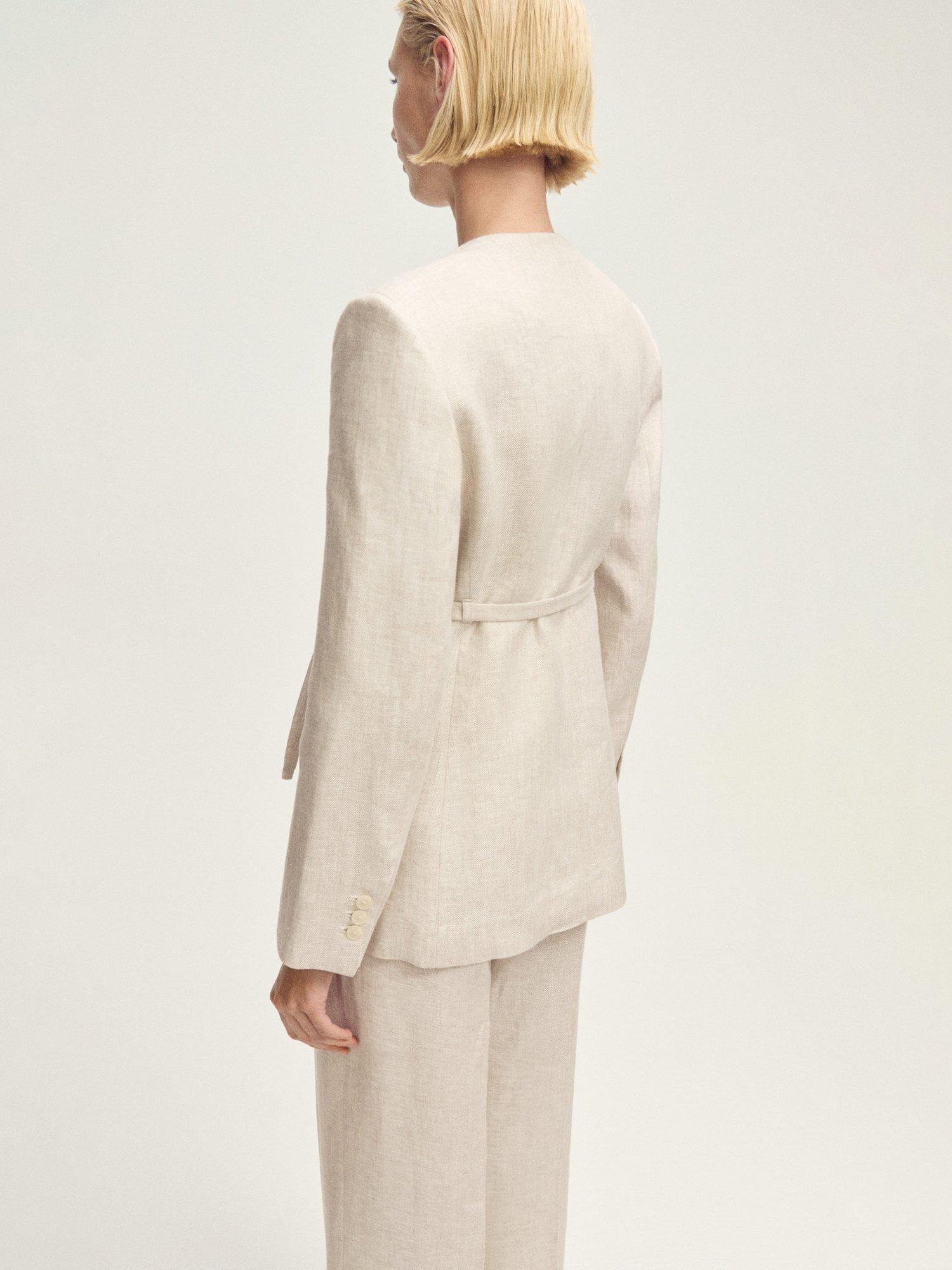 Product image 4 of 8, which shows Mango Margarit Belted Linen Suit Blazer, Beige, L