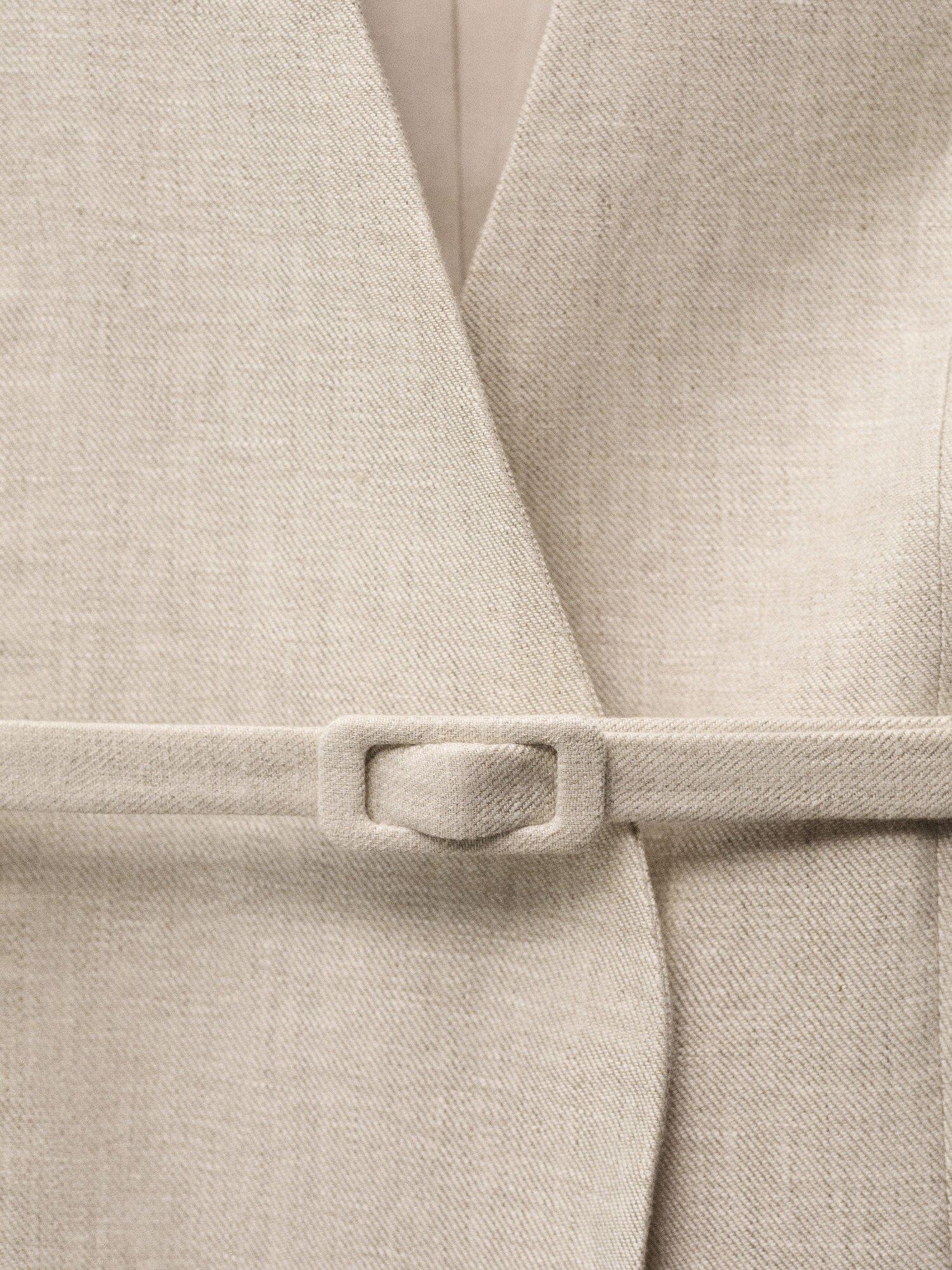 Product image 5 of 8, which shows Mango Margarit Belted Linen Suit Blazer, Beige, L