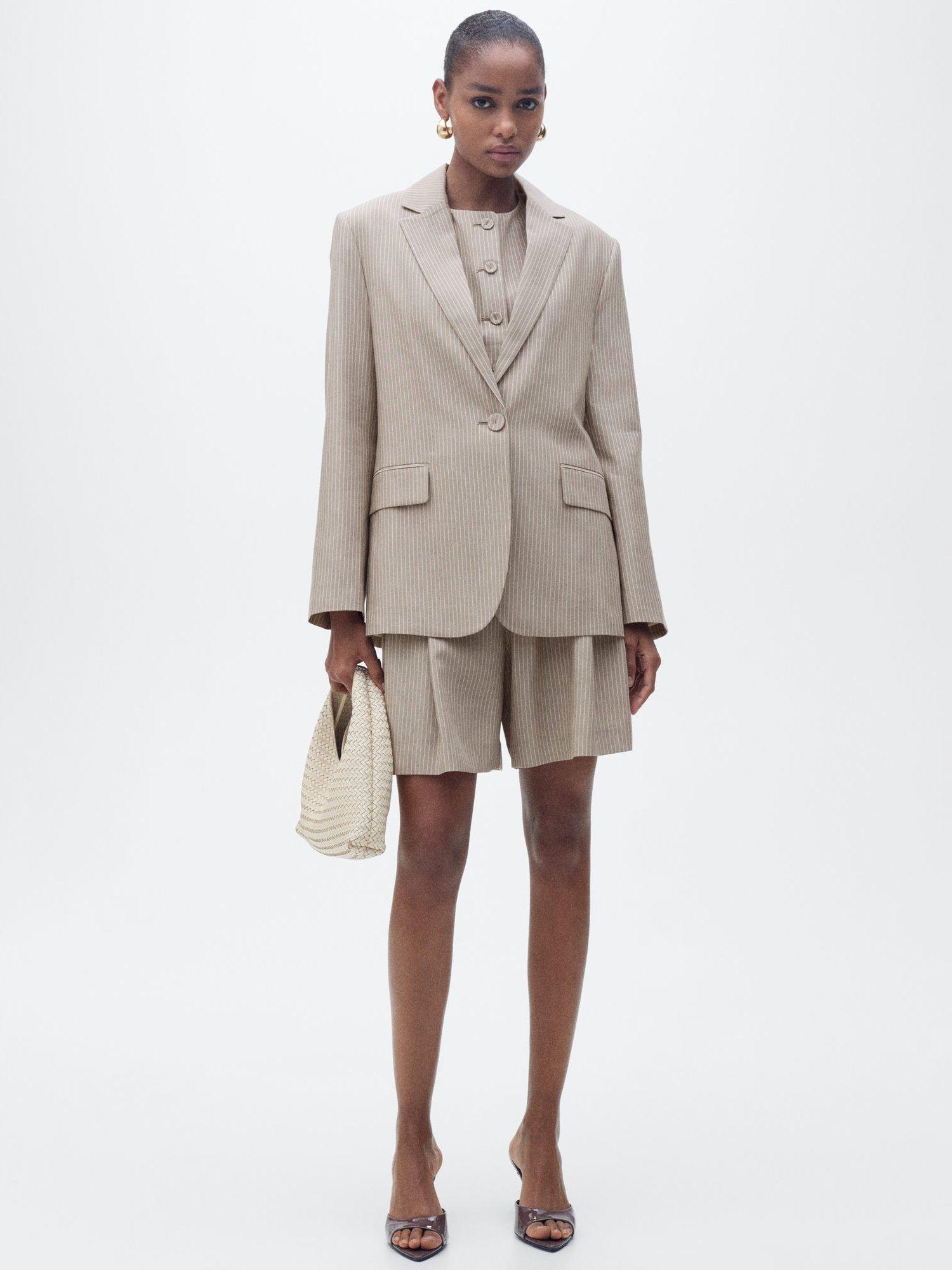 Product image 2 of 8, which shows Mango Vivian Lapel Collar Lyocell Cotton Suit Blazer, Medium Brown, XXXL