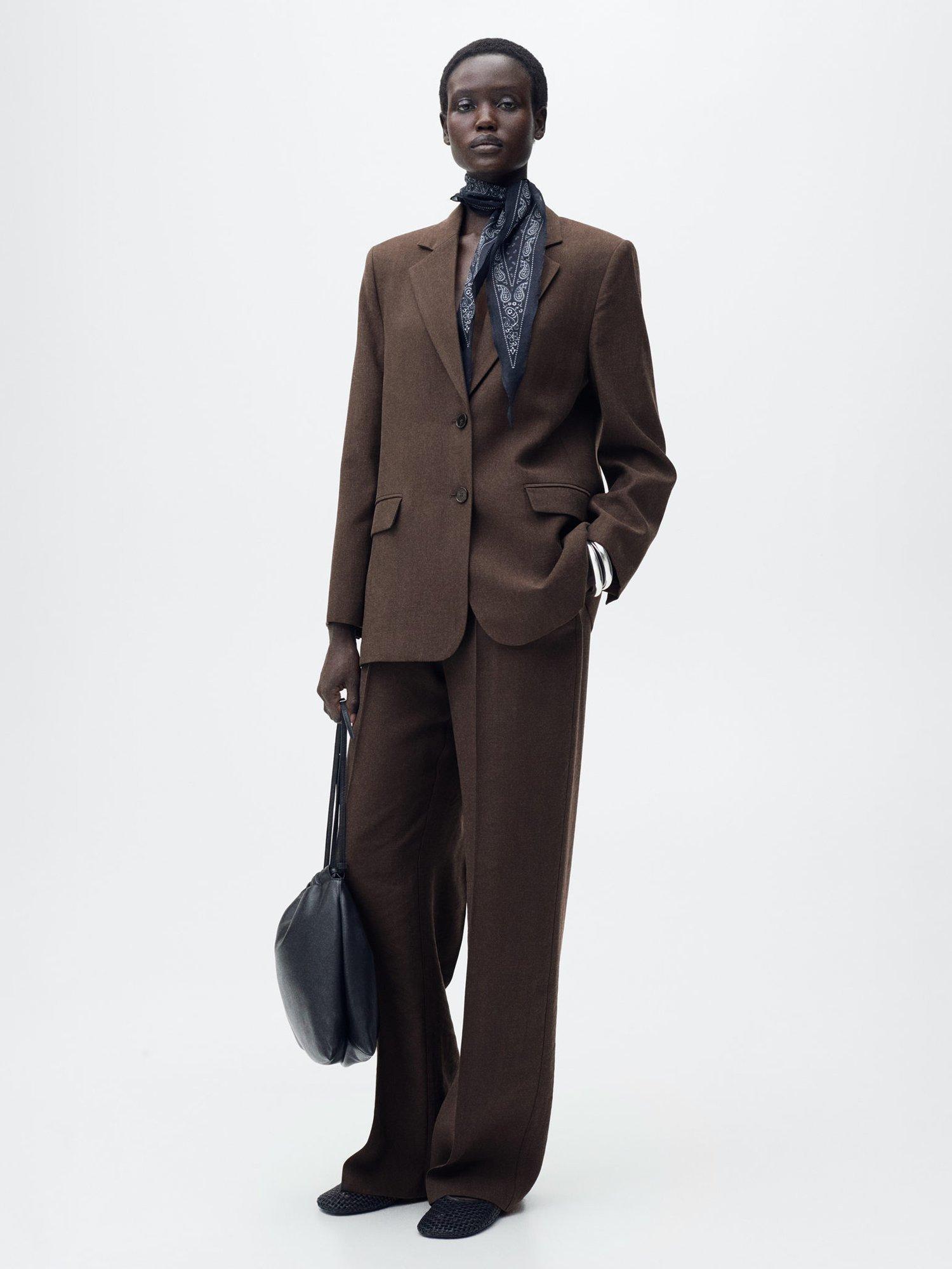 Mango Veronica Single Breasted Blazer, Brown