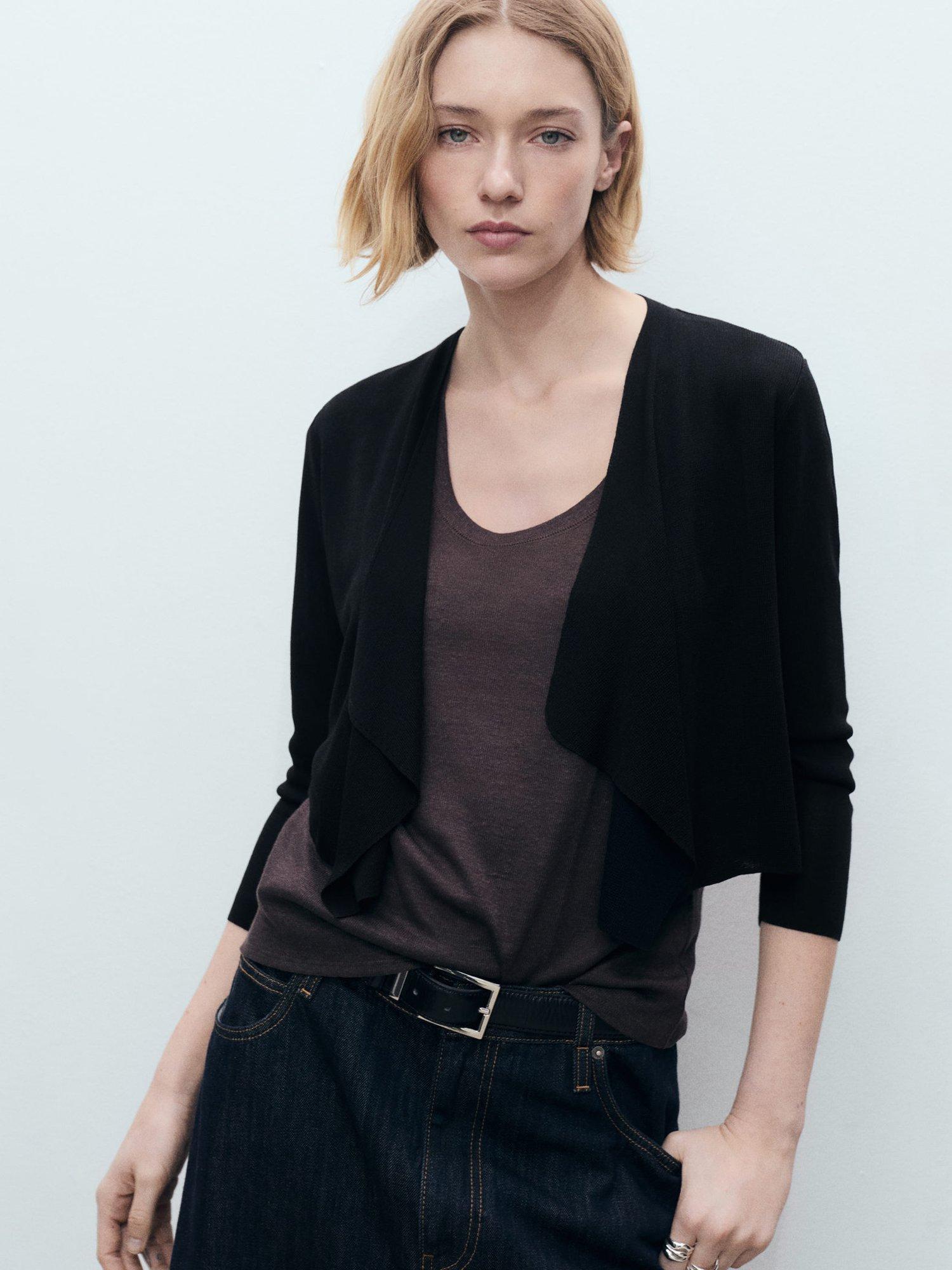 Product image 1 of 7, which shows Mango Cascada Waterfall Cardigan, Black, L