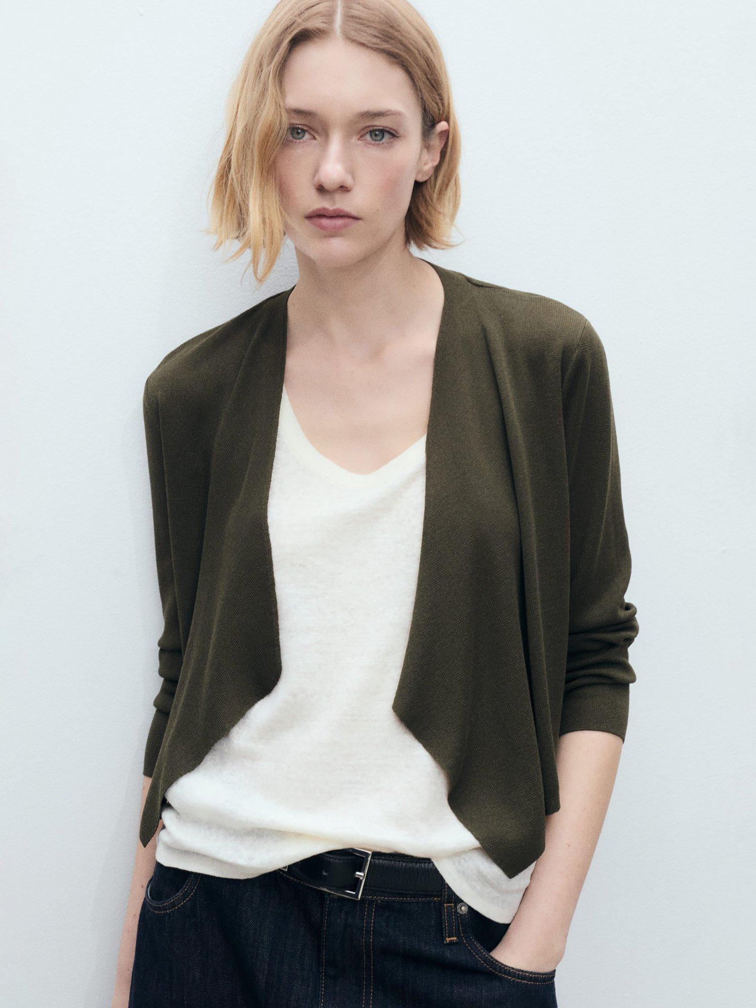 Mango Cascada Waterfall Cardigan, Dark Green
