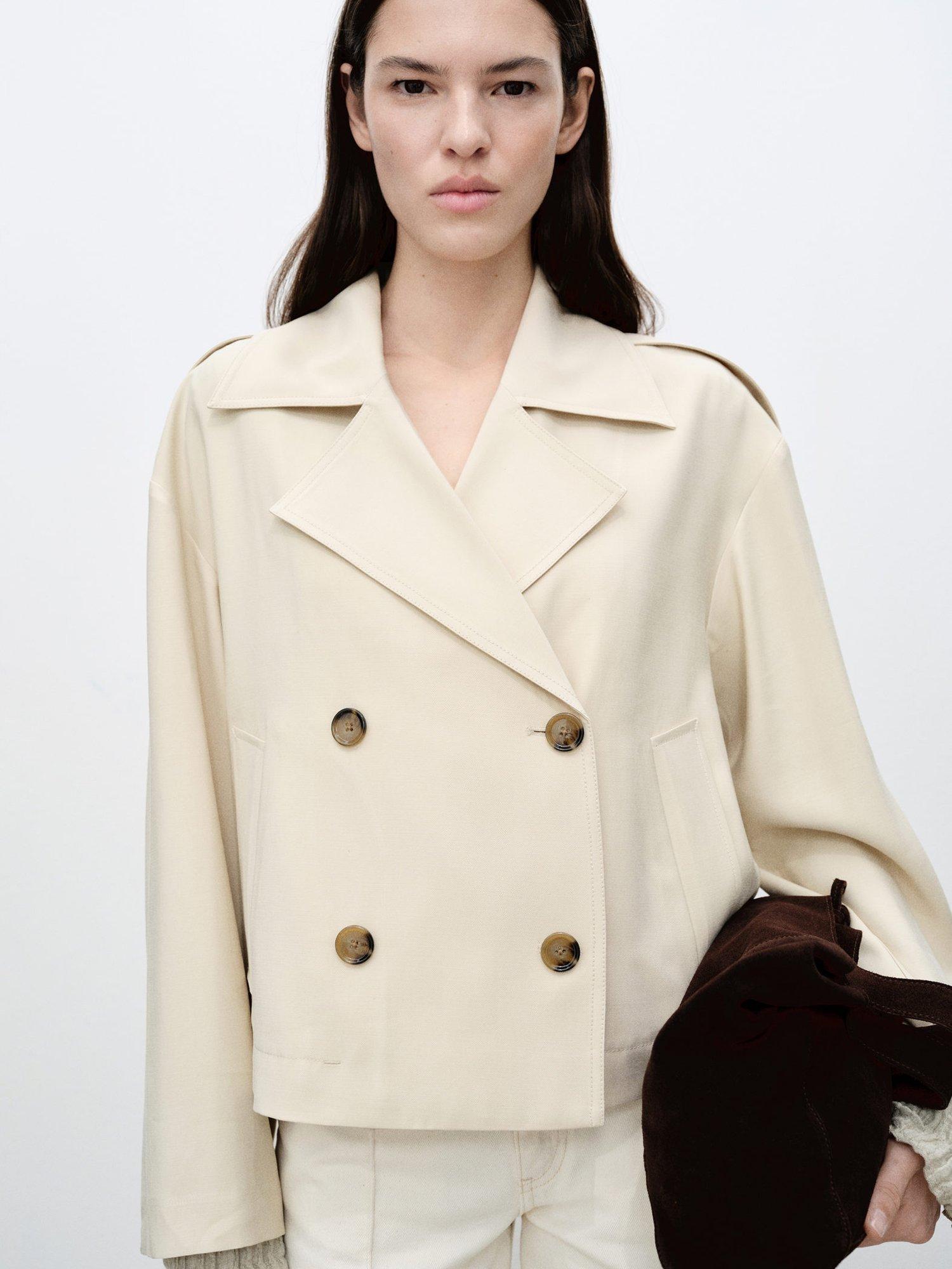 Product image 1 of 7, which shows Mango Dua Double-Breasted Lapelled Jacket, Beige, L