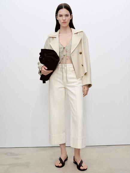 Mango Dua Double-Breasted Lapelled Jacket - view 2, Beige