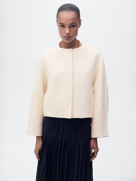 Mango Gioia Cotton Blend Oversized Jacket, Beige