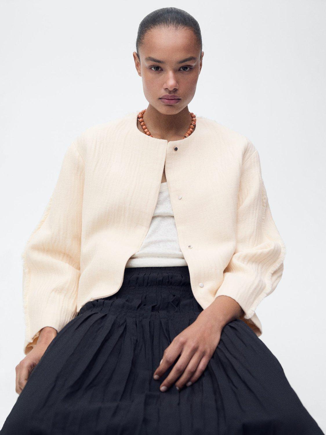 Product image 6 of 8, which shows Mango Gioia Cotton Blend Oversized Jacket, Beige, L