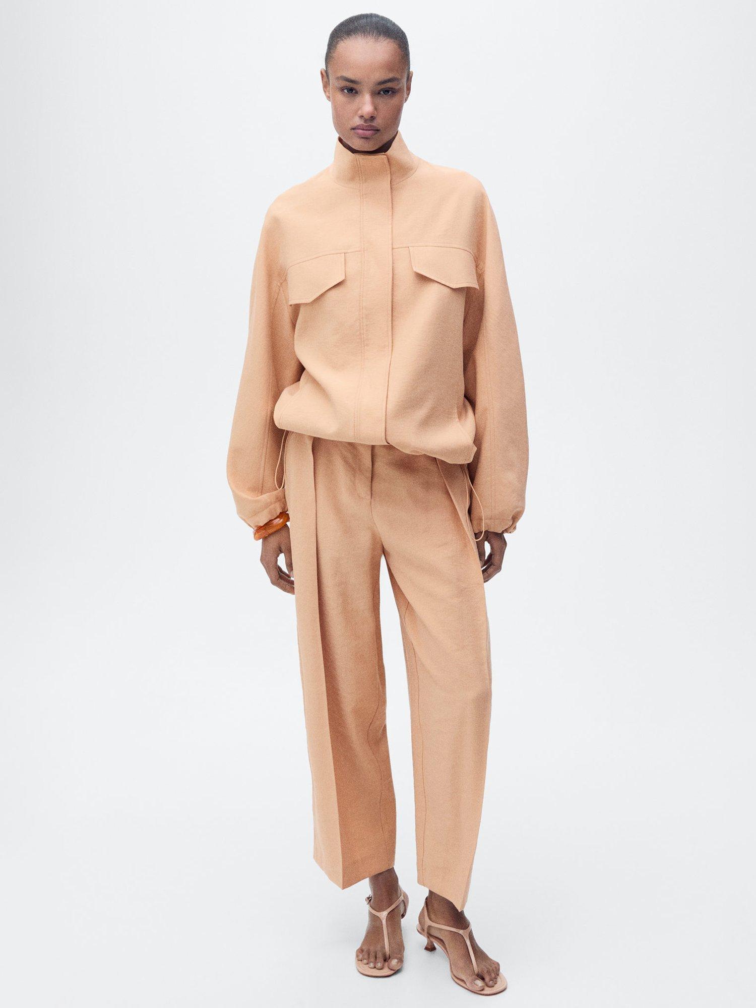 Product image 2 of 8, which shows Mango Madame Gathered Hem Turtleneck Oversized Lyocell Jacket, Pink Brown, L