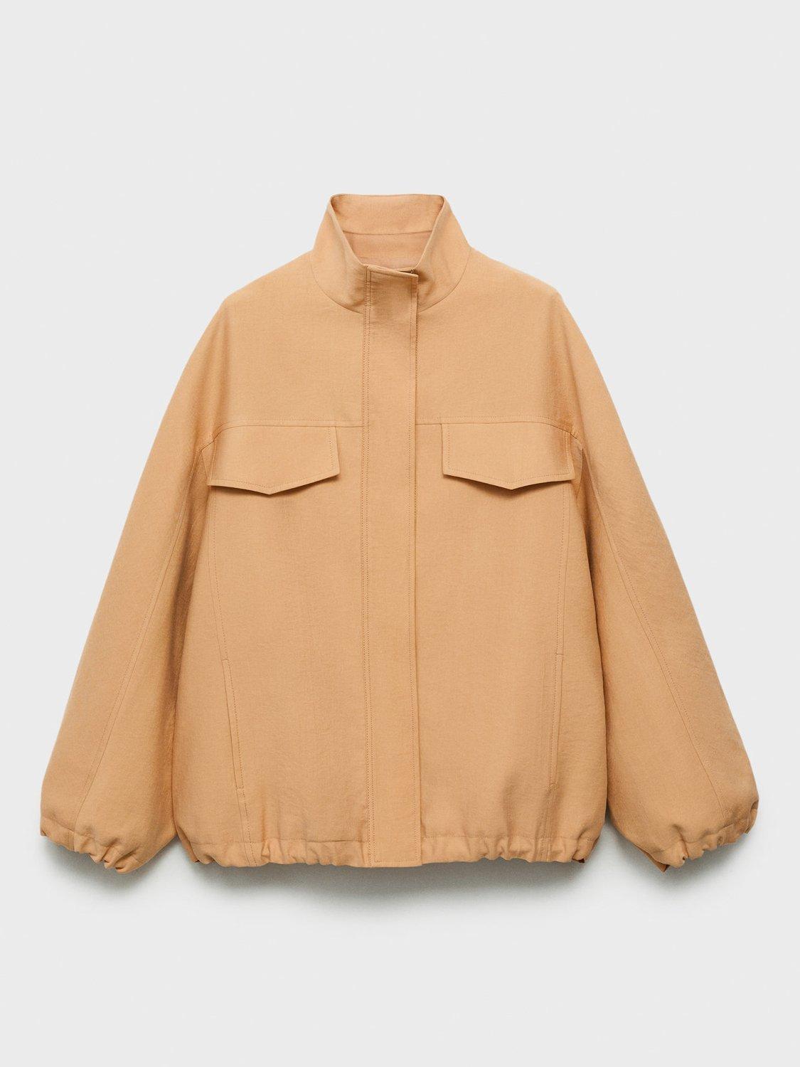 Product image 3 of 8, which shows Mango Madame Gathered Hem Turtleneck Oversized Lyocell Jacket, Pink Brown, L