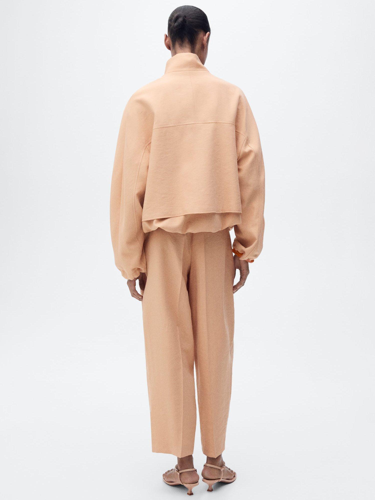 Product image 4 of 8, which shows Mango Madame Gathered Hem Turtleneck Oversized Lyocell Jacket, Pink Brown, L