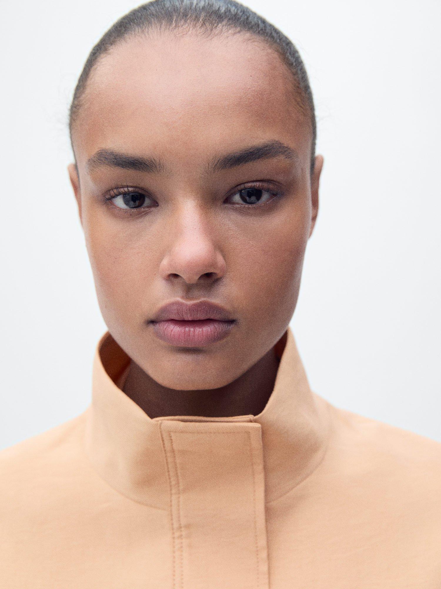 Product image 7 of 8, which shows Mango Madame Gathered Hem Turtleneck Oversized Lyocell Jacket, Pink Brown, L