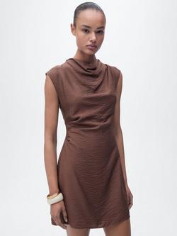 Mango Carlota Drape Mini Dress, Brown, Brown