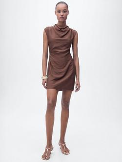 Mango Carlota Drape Mini Dress, Brown - view 2, Brown