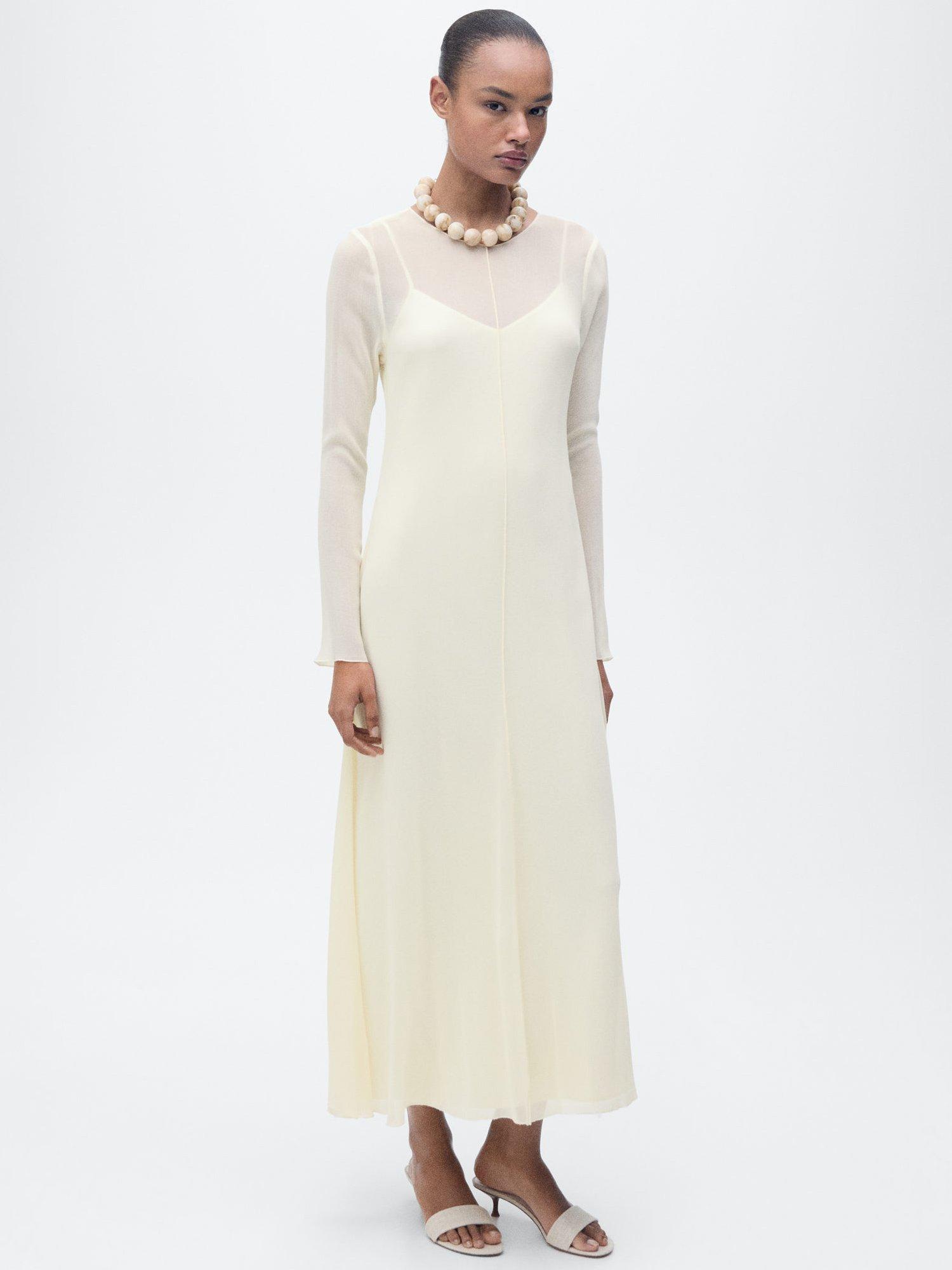 Product image 1 of 8, which shows Mango Claire Semi Sheer Maxi Dress, Light Beige, 10