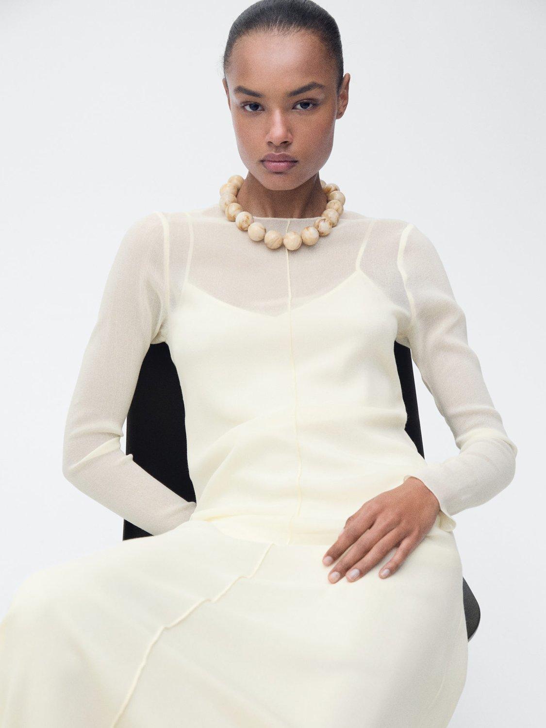 Product image 2 of 8, which shows Mango Claire Semi Sheer Maxi Dress, Light Beige, 10