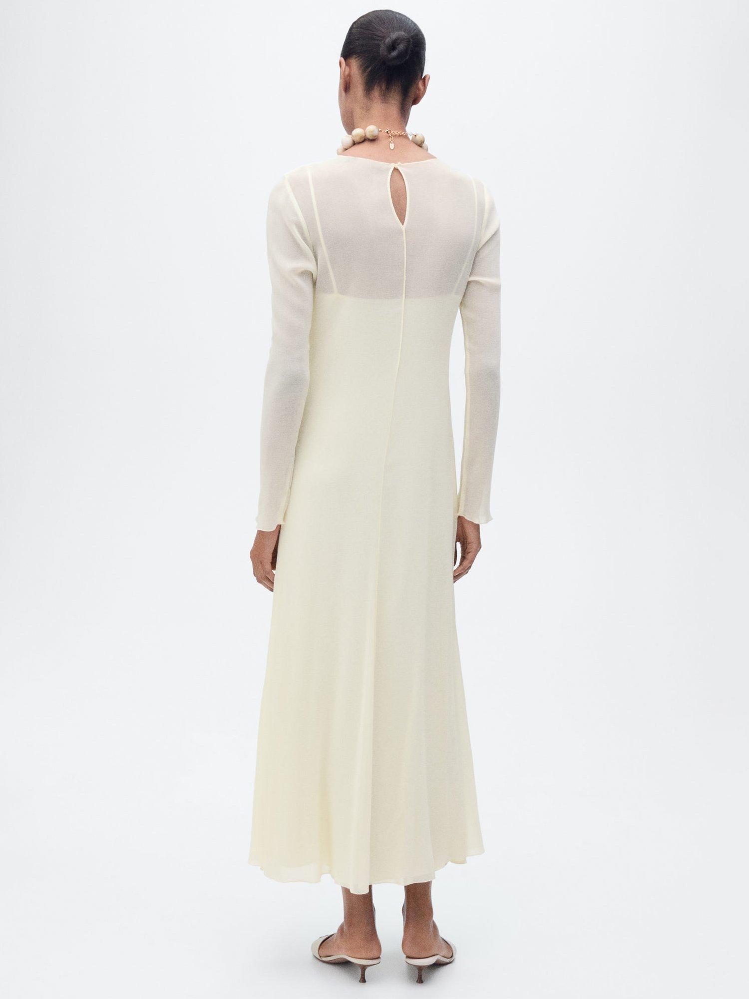 Product image 4 of 8, which shows Mango Claire Semi Sheer Maxi Dress, Light Beige, 10