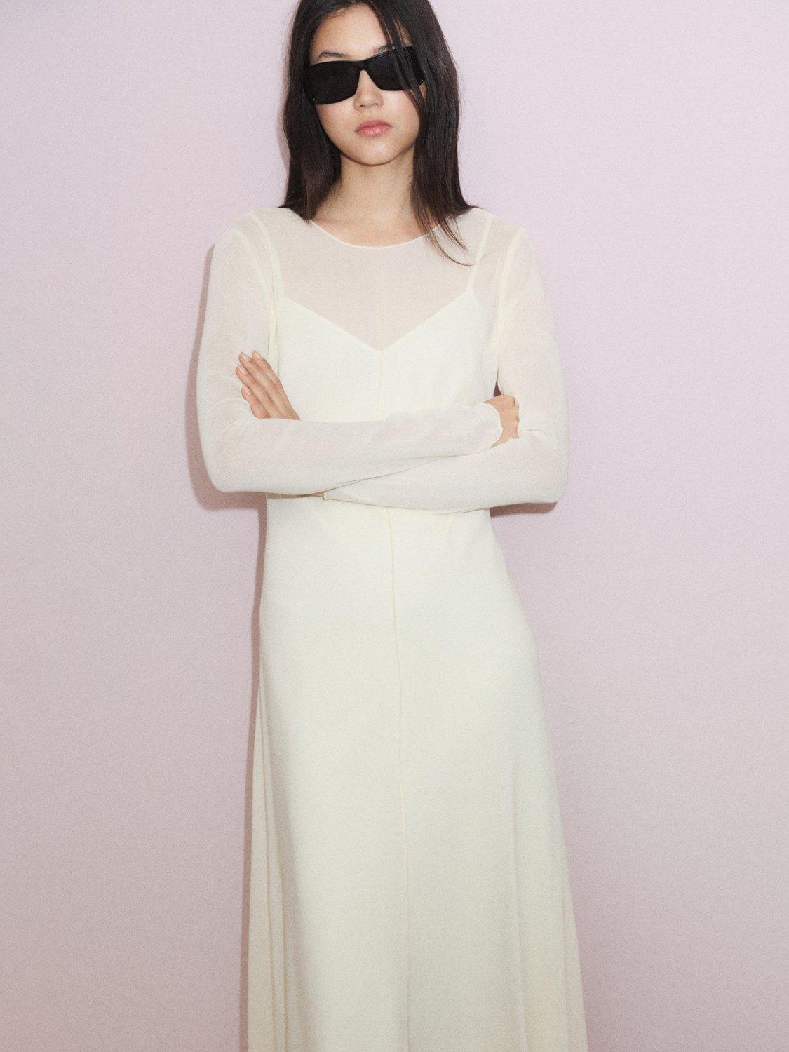 Product image 8 of 8, which shows Mango Claire Semi Sheer Maxi Dress, Light Beige, 10