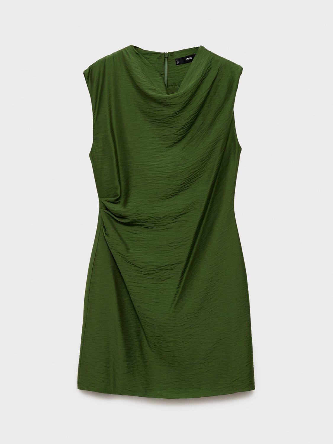 Product image 3 of 6, which shows Mango Carlota Drape Mini Dress, Green, 10