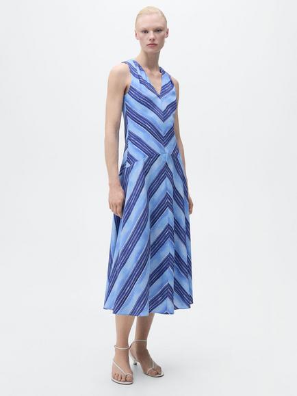 Mango Celeste Chevron Stripe Sleeveless Dress, Medium Blue, Medium Blue