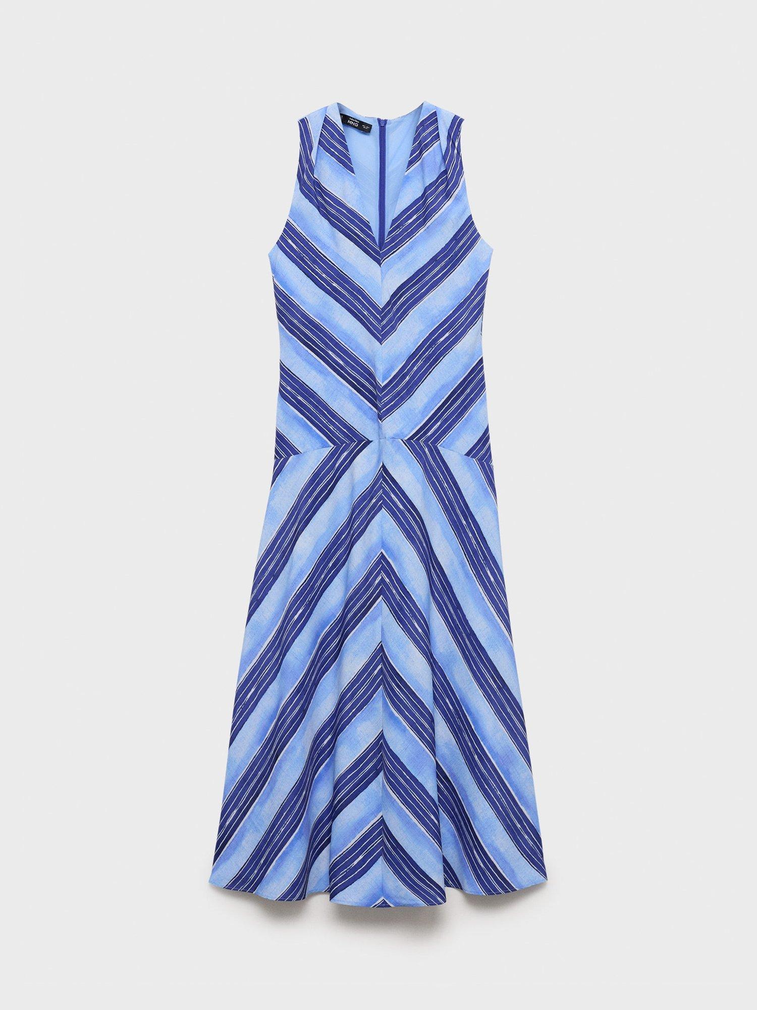 Product image 3 of 5, which shows Mango Celeste Chevron Stripe Sleeveless Dress, Medium Blue, 10