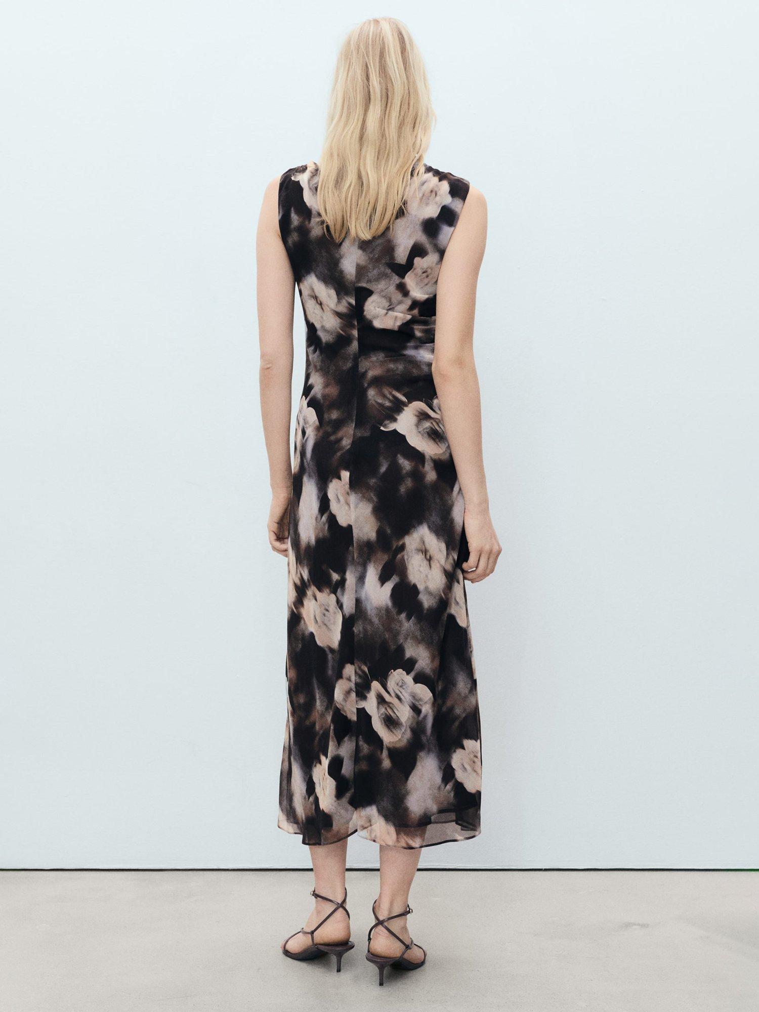 Product image 4 of 6, which shows Mango Giada Floral Drape Gauze Dress, Brown, 10