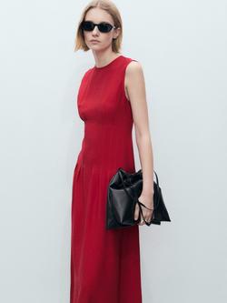 Mango Cor A-Line Pleated Mixed Blend Dress, Dark Red