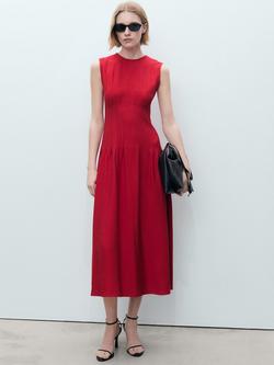 Mango Cor A-Line Pleated Mixed Blend Dress - view 2, Dark Red