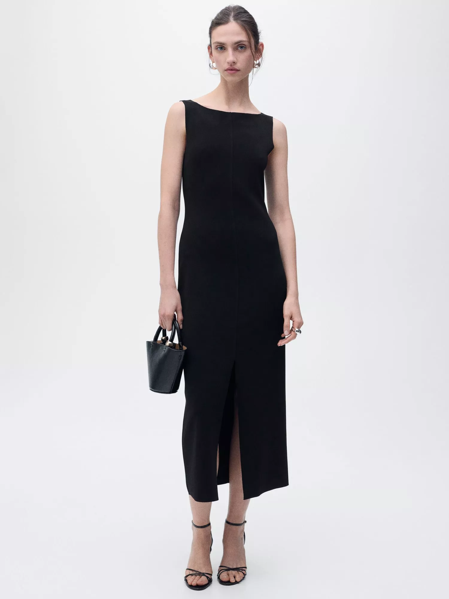 Mango Mushu Boat Neck Midi Dress, Black