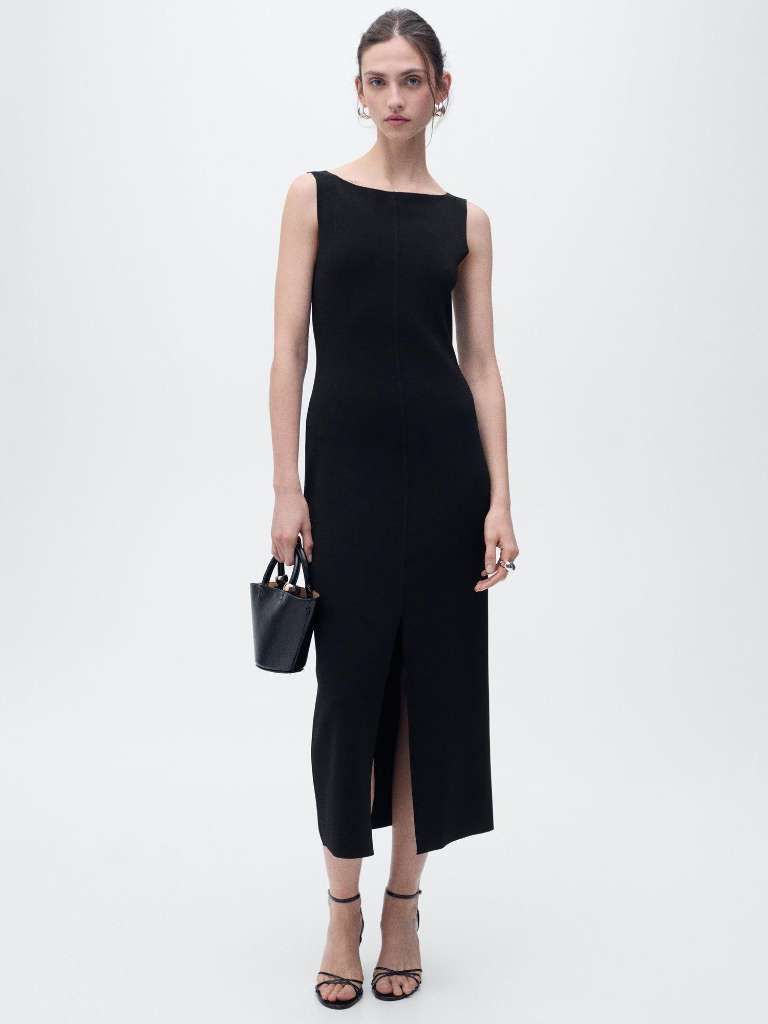 Mango Mushu Boat Neck Midi Dress, Black