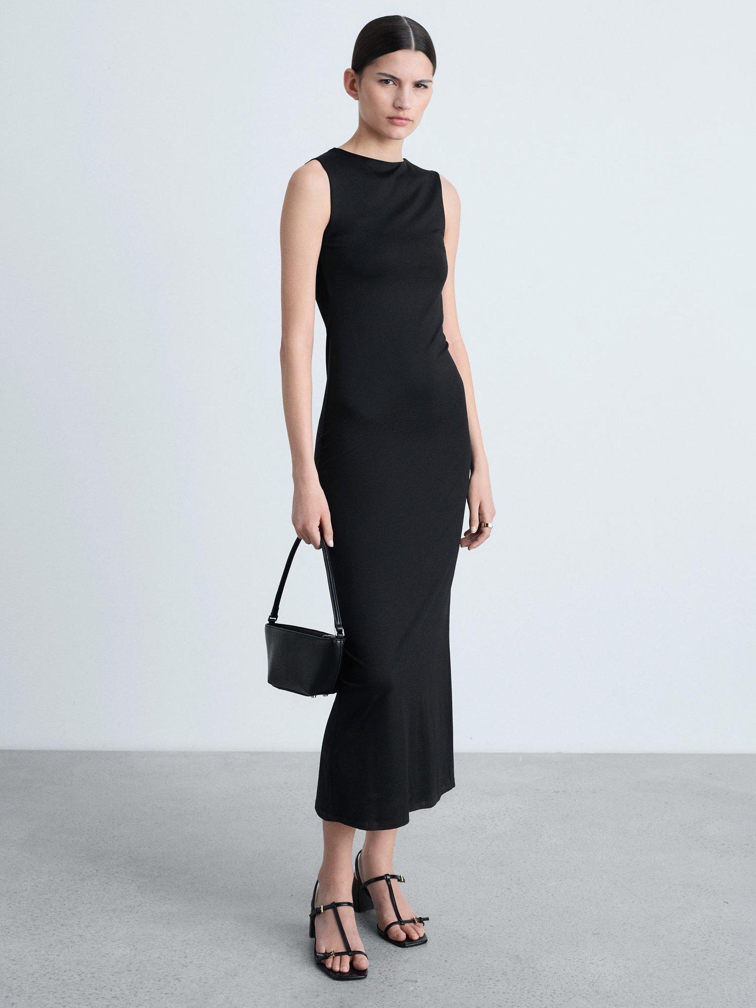 Product image 1 of 7, which shows Mango Luisa Fitted Sleeveless Slit Back Maxi Dress, Black, 10