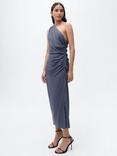 Mango Naty Linen Blend One Shoulder Dress, Medium Blue