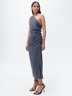 Mango Naty Linen Blend One Shoulder Dress, Medium Blue, Medium Blue
