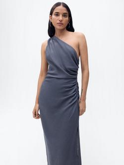 Mango Naty Linen Blend One Shoulder Dress, Medium Blue - view 2, Medium Blue