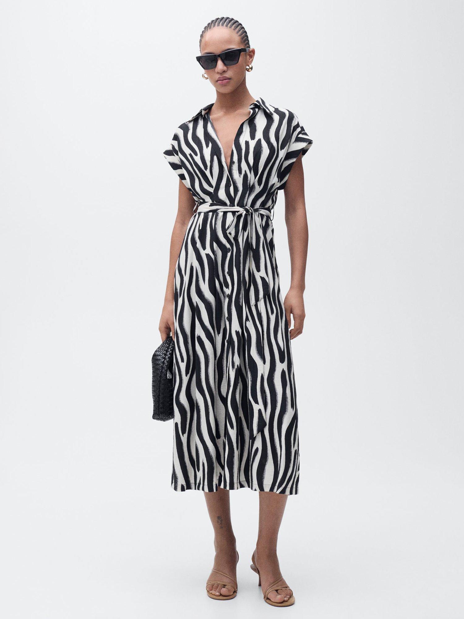 Mango Nikita Zebra Print Shirt Dress, Black