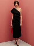 Mango Rachel Linen One Shoulder Midi Dress, Black