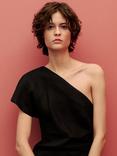Mango Rachel Linen One Shoulder Midi Dress, Black