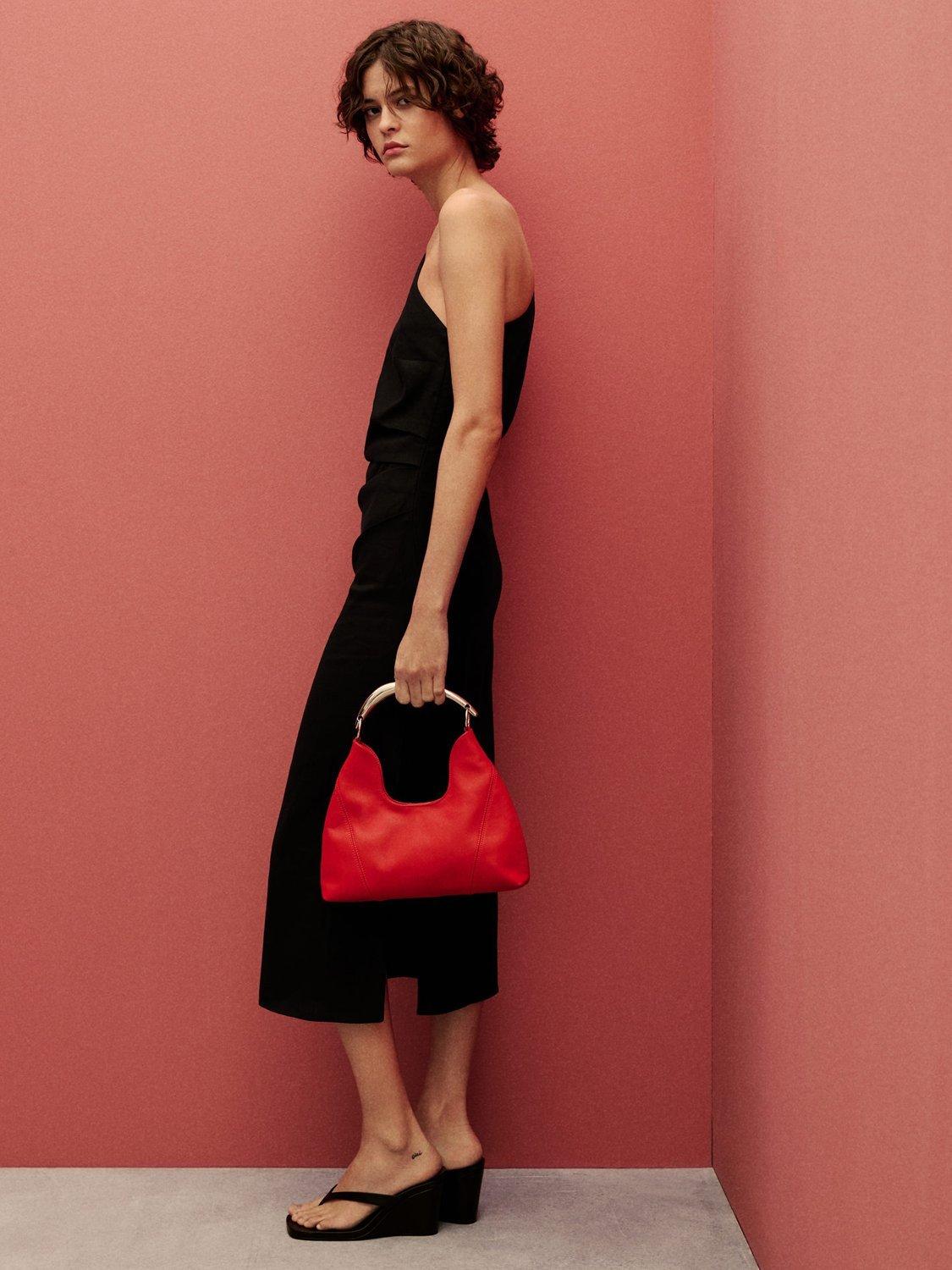 Product image 6 of 8, which shows Mango Rachel Linen One Shoulder Midi Dress, Black, 10