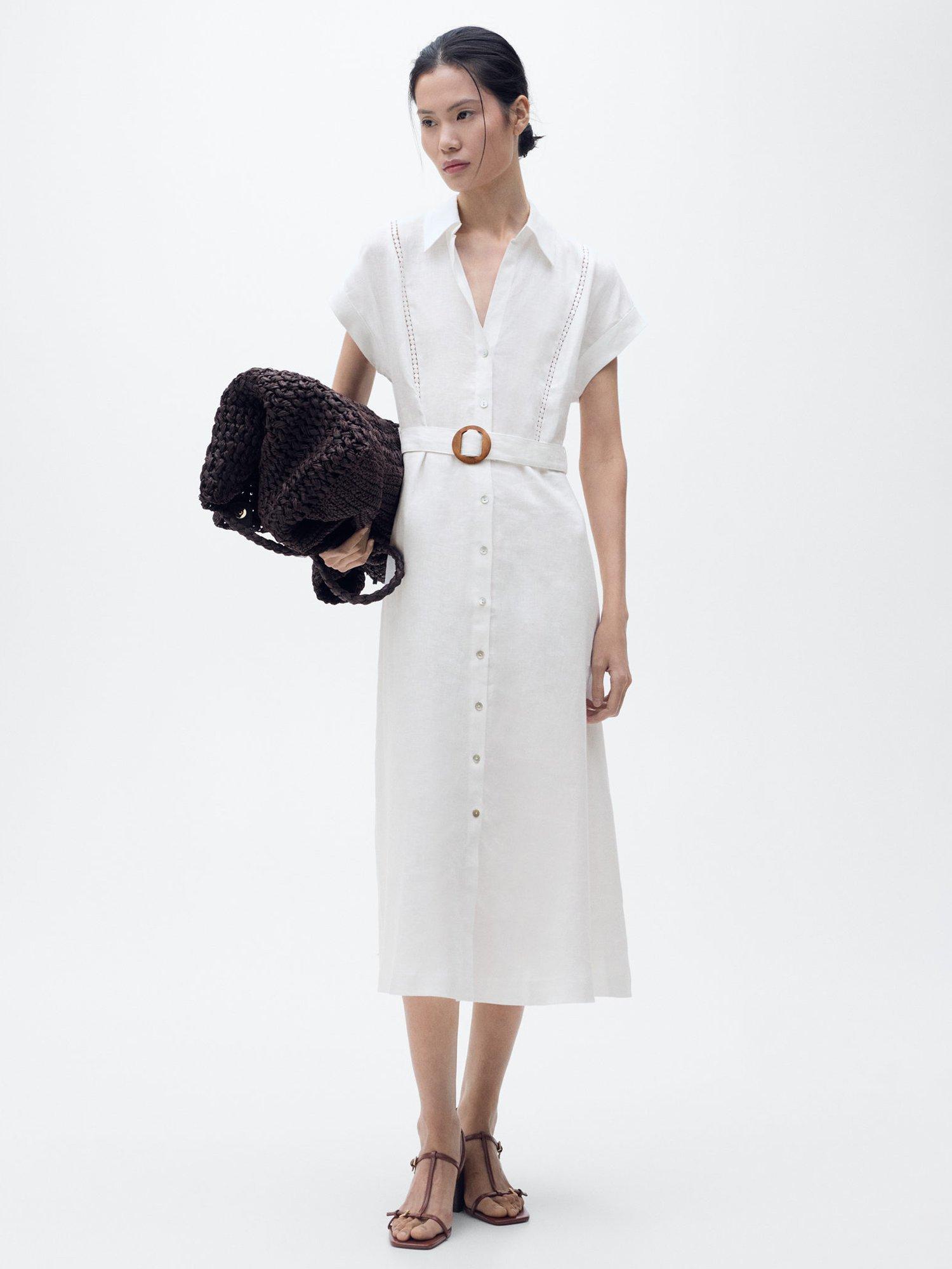 Product image 2 of 7, which shows Mango Sara Cotton Button Front Shirt Dress, White, 12