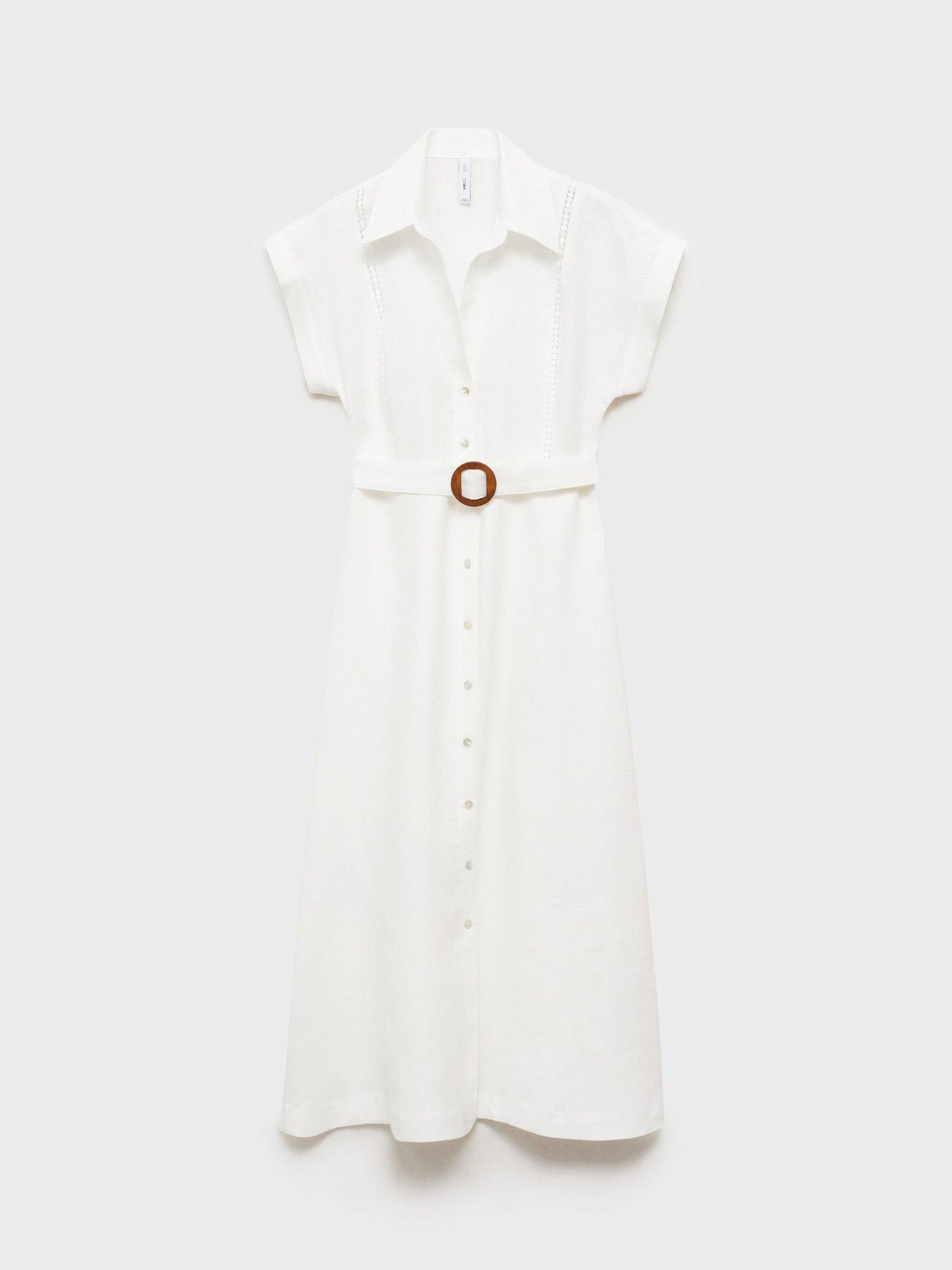 Product image 3 of 7, which shows Mango Sara Cotton Button Front Shirt Dress, White, 12