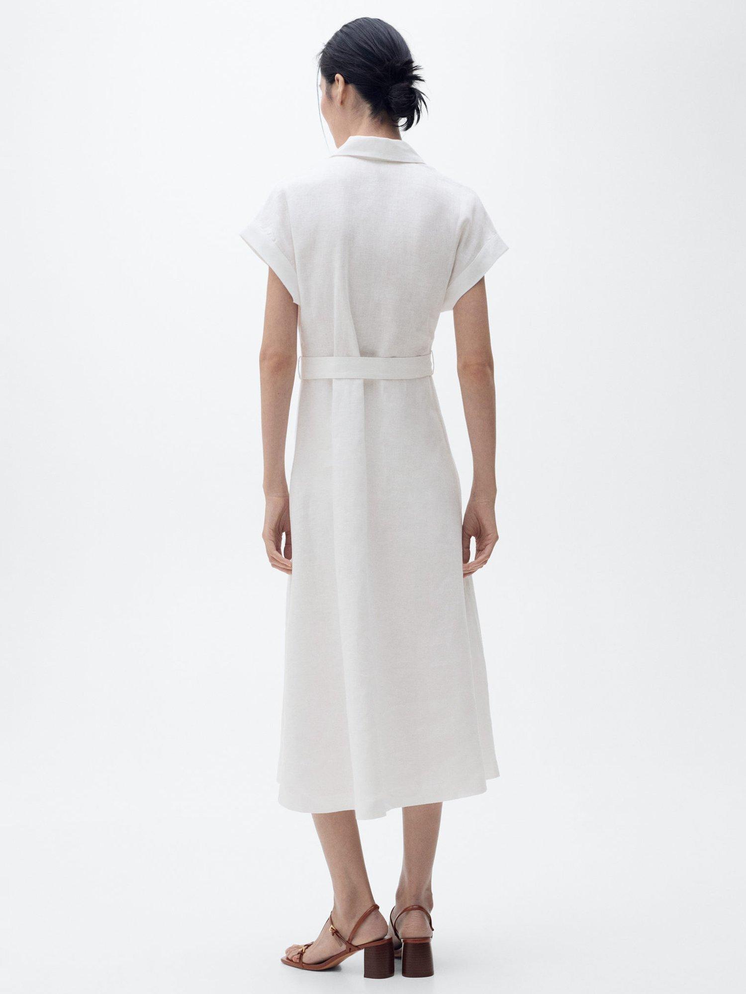 Product image 4 of 7, which shows Mango Sara Cotton Button Front Shirt Dress, White, 12