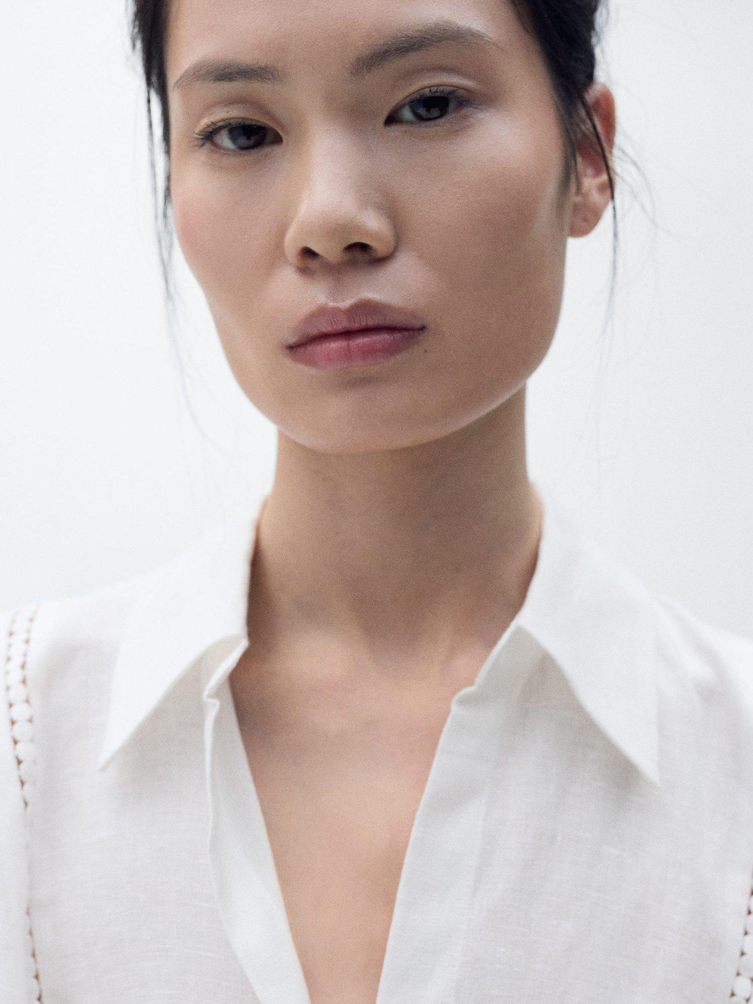 Product image 6 of 7, which shows Mango Sara Cotton Button Front Shirt Dress, White, 12