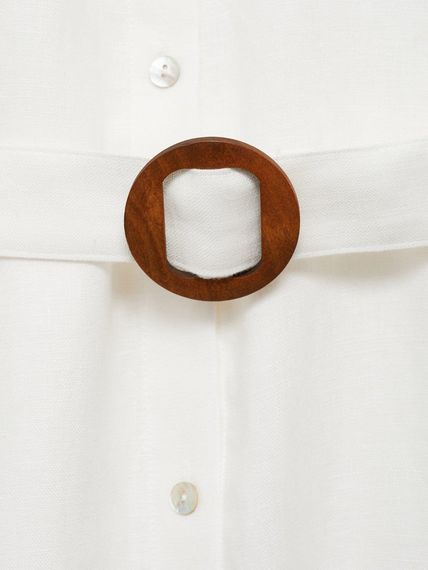 Product image 7 of 7, which shows Mango Sara Cotton Button Front Shirt Dress, White, 12
