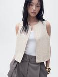Mango Linen Cotton Blend Broidery Waistcoat, Cream