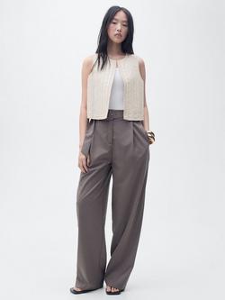 Mango Linen Cotton Blend Broidery Waistcoat, Cream - view 2, Cream