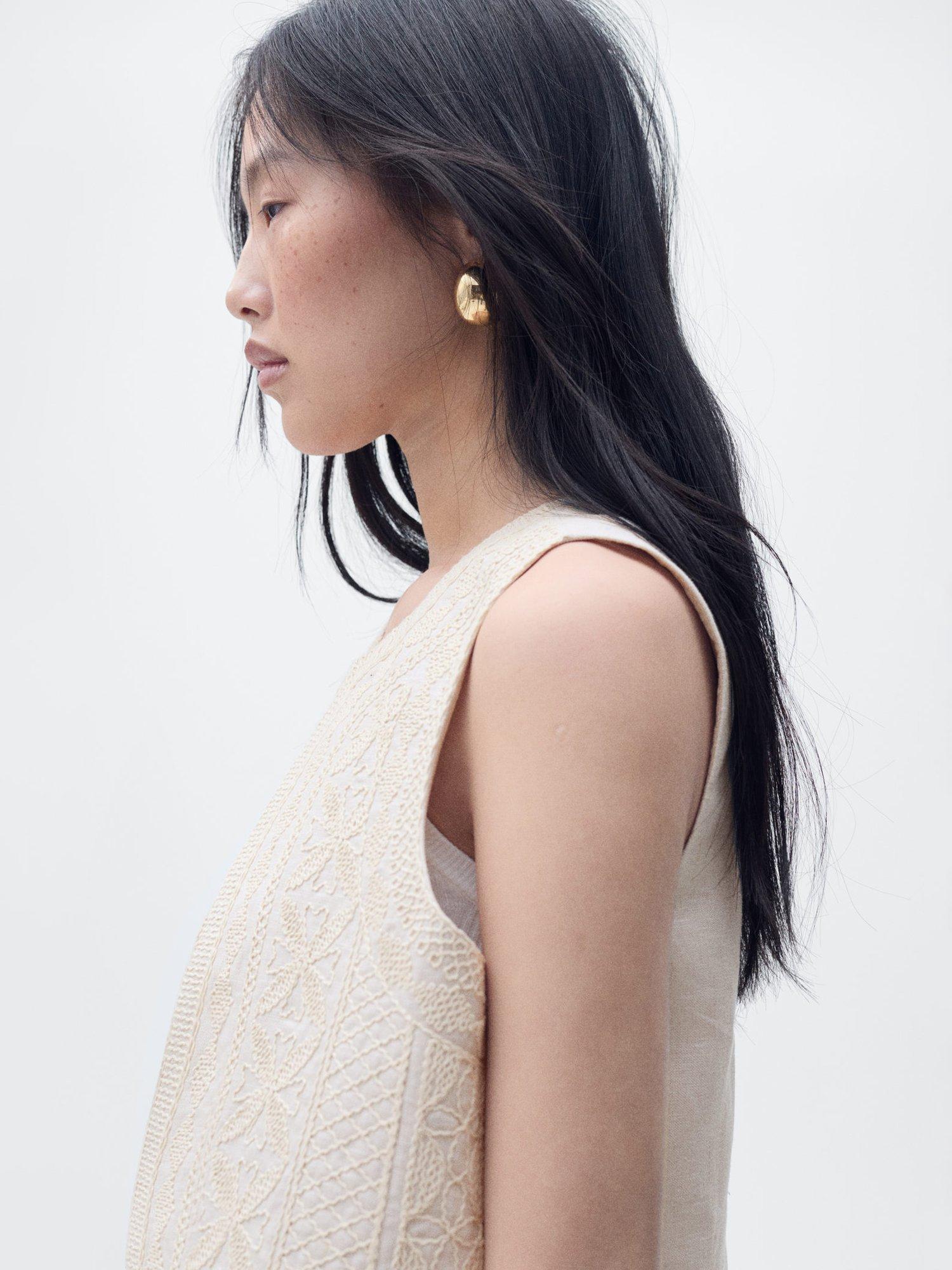 Product image 7 of 8, which shows Mango Linen Cotton Blend Broidery Waistcoat, Cream, L