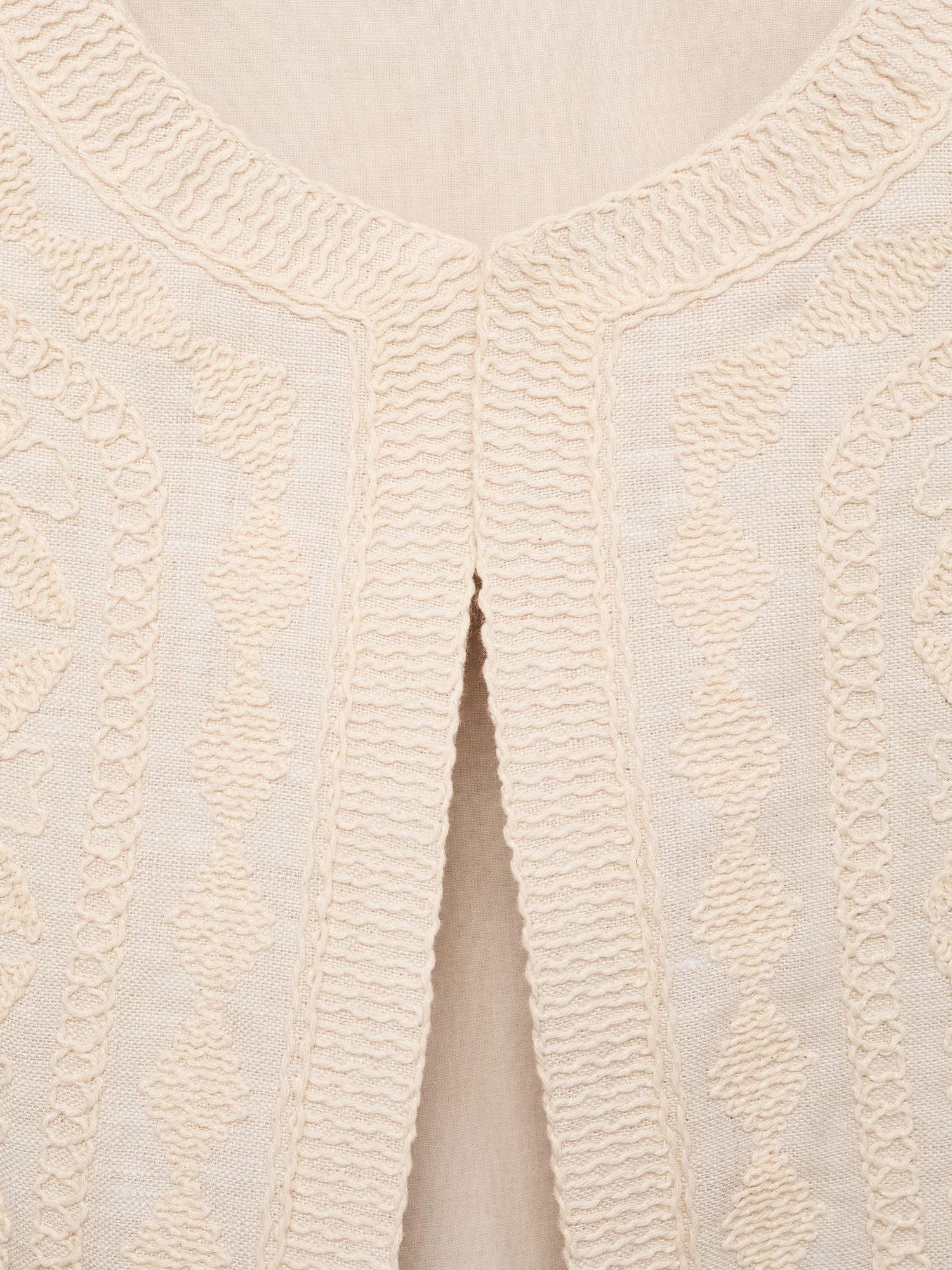 Product image 8 of 8, which shows Mango Linen Cotton Blend Broidery Waistcoat, Cream, L